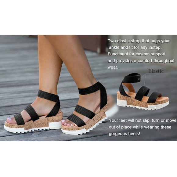 Athlefit Women's Wedge Sandals Platform Sandals Cork Elastic Strap Sandals sz 9 - Picture 4 of 4